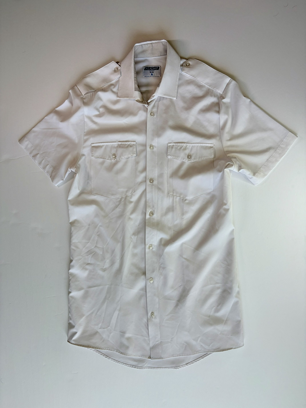 Flight Short Sleeve Button Up Shirt White Slim Size S Pilot